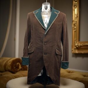 One of Kind! Brown English Men's Coat with Green Accents